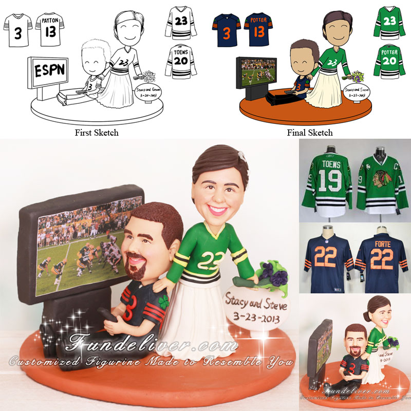 Bride Dragging Groom Away From Football Game Wedding Cake Toppers